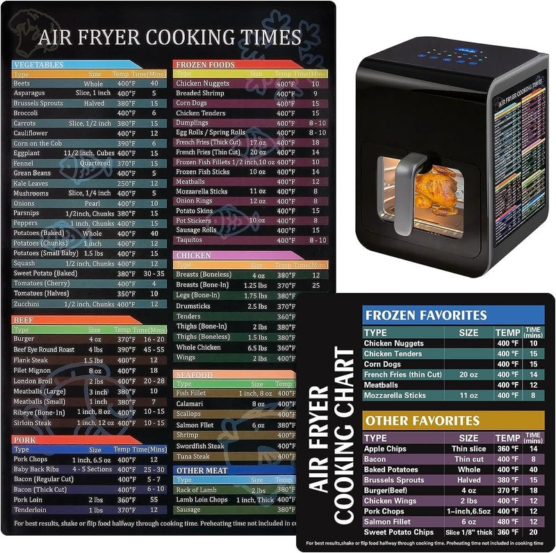 Seropy Air Fryer Cheat Sheet Magnetic Air Fryer Cooking Times Chart Magnet Cheat Sheet Set Air Fryer Accessories Cook Book Recipe Card Meat Temp Guide for Airfryer Oven Cooking Pot Kitchen Appliances 2 Pack - Image 1